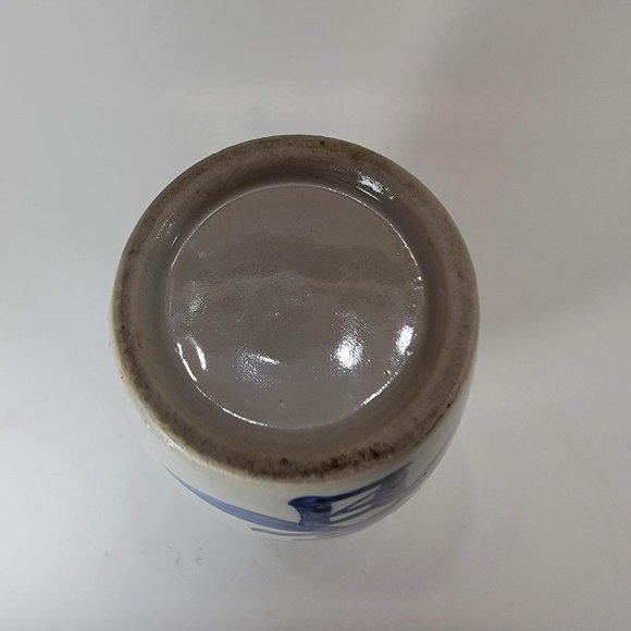 Sake Set Decanter with Two Sake Cups White with Blue Lettering Ceramic - Picture 4 of 7